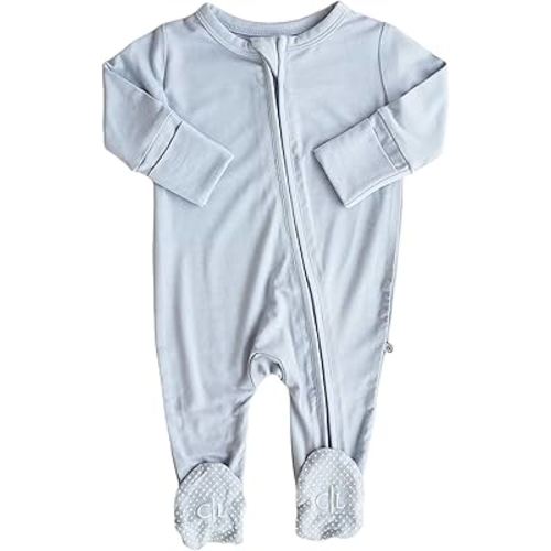 Caden Lane Zippered Baby Footie Pajamas, Soft Onesie Bodysuit with Feet & Double Zipper for Easy Diaper Change, Infant, and Toddler Footed One-Piece Jumpsuit, Mist Grey, 6-12 Months