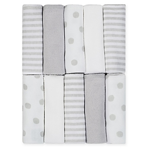 Just Born® Pom Pom 10-Pack Terry Washcloths in Grey/WhiteJust Born® Pom Pom 10-Pack Terry Washcloths in Grey/White