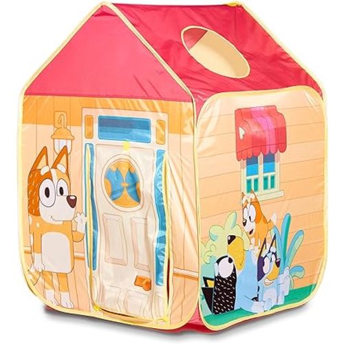 Pop N Fun Bluey Pop-Up Tent, Multicolor Easy Storage Pop Up Play Tent with Roll-Up Door & Peep Window, Indoor/Outdoor Toddler Playhouse for Ages 2+