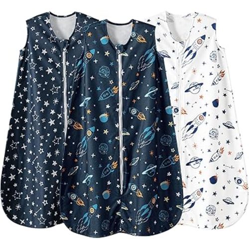 david's kids 3 Pack Warm Micro Fleece Baby Sleep Sack 6-12 Months, Soft Baby Wearable Blankets with 2-Way Zipper, Comfy Winter Sleeping Bags for Infant Newborn Boys Girls Neutral, Medium Size, Space