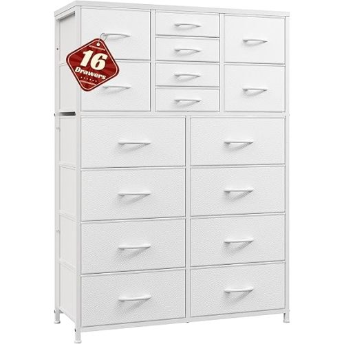 57“H Dresser for Bedroom with 16 Drawers,Dressers & Chests of Drawers for Bedroom,Large White Dresser, Sturdy Metal Frame & Wood Top,Entryway, Hallway