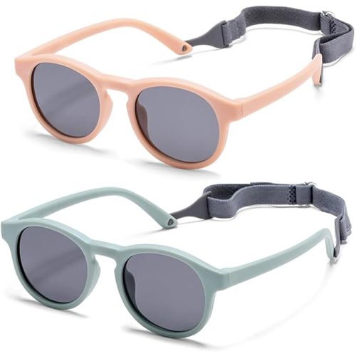 Baby Sunglasses, 2PCS Toddler Sunglasses with Strap Kids Polarized Glasses, Infant Sunglasses for 0-24 Months Soft Frame Safe