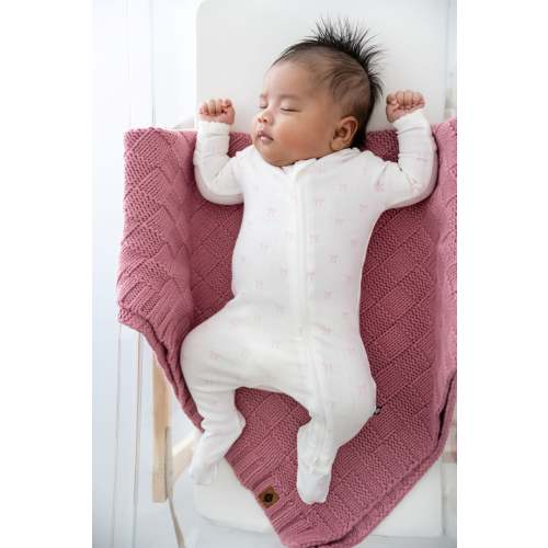 Pointelle Zippered Footie in Sweet Pink Bow