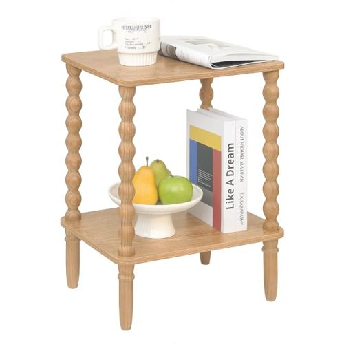 Fultyle Small End Table, Couch Side Table with 2-Tier Storage Shelf, Wood Coffee Table for Bedroom, Living Room, Small Spaces (Rustic Walnut)