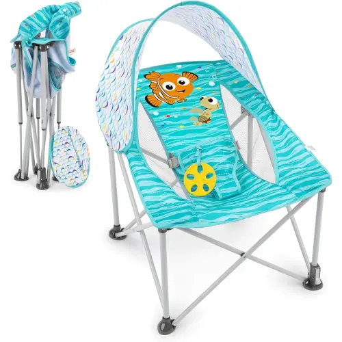 Bright Starts Disney Finding Nemo Pop 'N Chill Travel Seat, Indoor/Outdoor Use, Infant Seat with UPF 50+ Canopy, Blue, Ages 0-6 Months