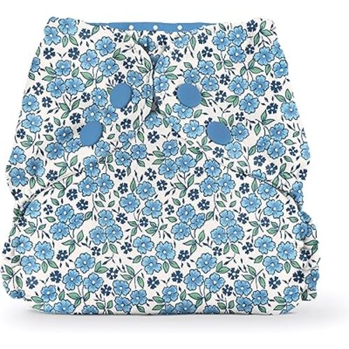 Esembly Cloth Diaper Cover - Reusable Swim Diaper, Waterproof, Breathable - Adjustable Outer Layer Over Absorbent Inner for Blowout Protection - Forget-me-not, Size 1 (7-17lbs)