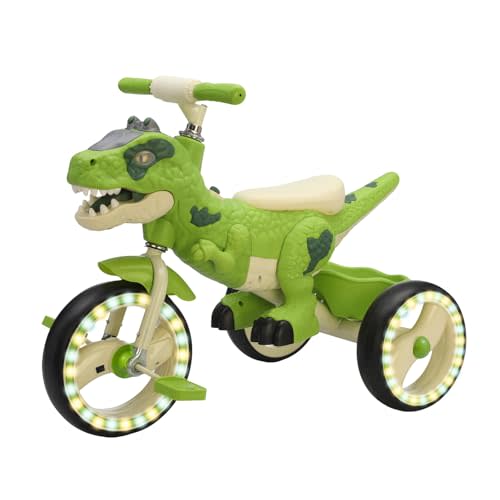 Dinosaur Kids Tricycle for Rider- Toddlers Kid Trike Bike Big Wheel with Music, Storage Basket,Light Wheel, Indoor/Outdoor Preschool Daycare Kids Bike,Best Gift for 3-7 Year Old Girls & Boys (Green)