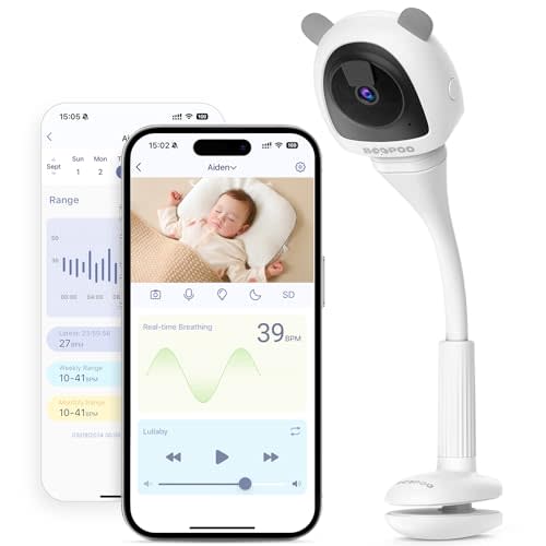 BOOPOO 2K Baby Sleep Breathing Monitor Camera for Newborn & Crib Mount, 5G Wi-Fi, Nursery Night Light, Sensor-Free, Sound/Motion/Cry Tracking Notification, Night Vision, No Monthly Fee