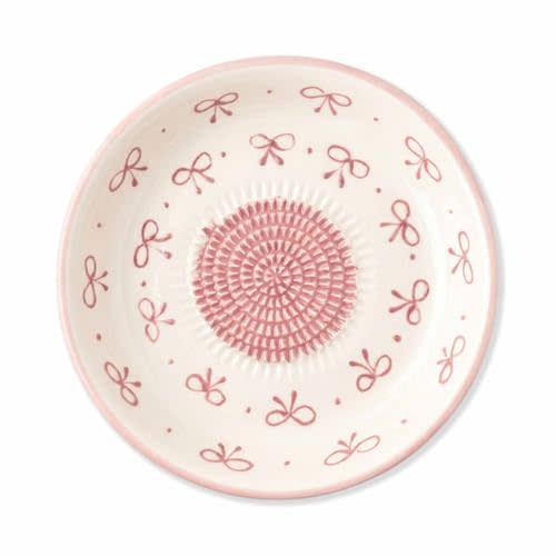 Ceramic Grater Bowl, Garlice Grater Plate, Handmade Ginger Grater, Mincer Bowl for Cheese &Vegetables, Ceramic Decorative Mincer, Hand Dish for Garlic (Pink Bow)
