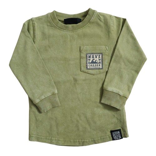 Green Wave Chaser Little Surfer Dude Long Sleeve Tee