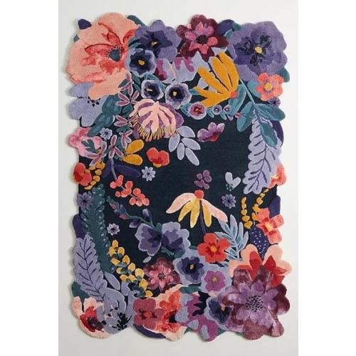 Floral Tufted Wool Rug, Fleur, Irregular Shape, Green & Multi Hand-Tufted Area Rug for Home, Bedroom, Living Room, Kids Room, Hall and Office (Blue, 7 x 10 Feet), fafairreg1
