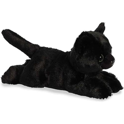 Aurora® Adorable Mini Flopsie™ Twilight Cat™ Stuffed Animal - Playful Ease - Timeless Companions - Black 8 Inches