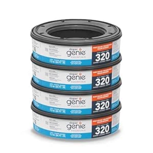 Diaper Genie Essentials Round Refill Pack of 4 | Holds Up to 1280 Newborn Diapers | Features Unscented Continuous Film | Compatible with Diaper Genie Complete and Expressions Pails