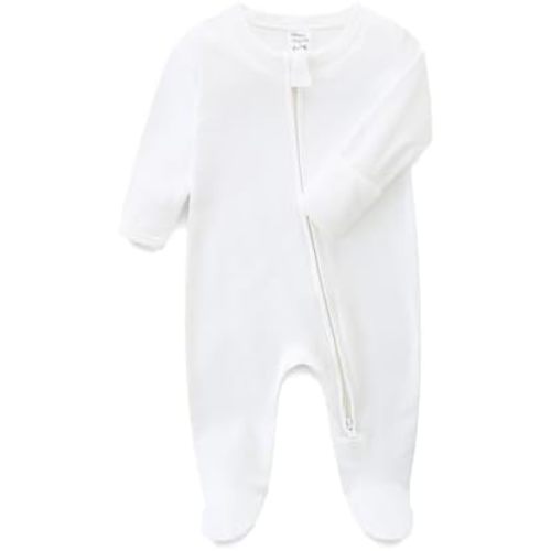 Hikido Baby Romper 100% Organic Cotton Pajamas One Piece Long Sleeve Zipper Footie Onesie for 0~12M Baby