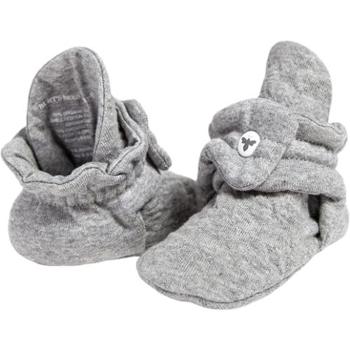 Burt’s Bees Baby Adjustable Baby Booties, 100% Organic Cotton, Easy On and Off Snap Boots, Snug Fit - Baby Essential