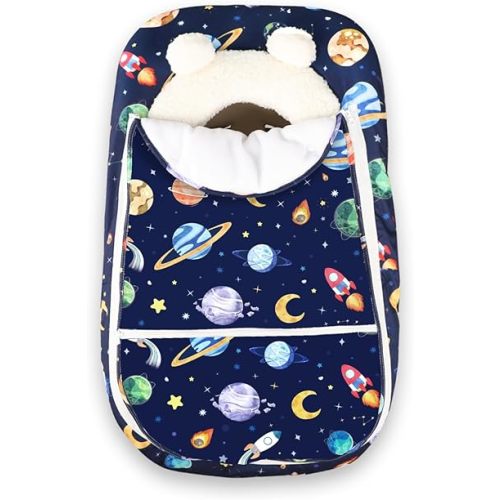 Pea Pod Winter Car Seat Cover for Baby, Infant Car Seat Canopies Cover for Newborn, Warm Plush Fleece Inner Protect Baby from Cold Wind, Space Pattern