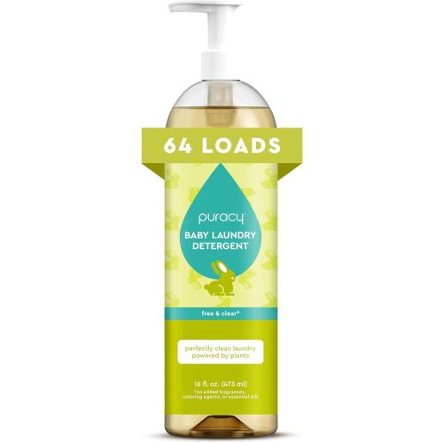 Puracy Liquid Baby Laundry Detergent - 1,4 Dioxane Free, Natural, Scent-Free Gentle Laundry Detergent Liquid Concentrate Laundry Pouch with Stain Fighting Enzymes (Baby- Free & Clear, 16oz)