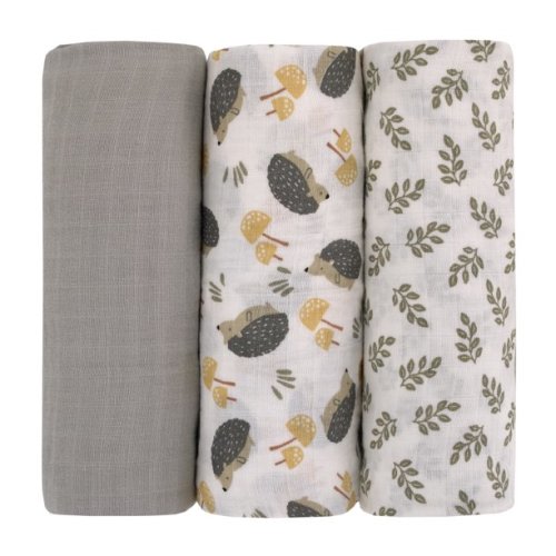 Parent's Choice Muslin Swaddle 3-Pack, 100% Cotton, Hedgehog