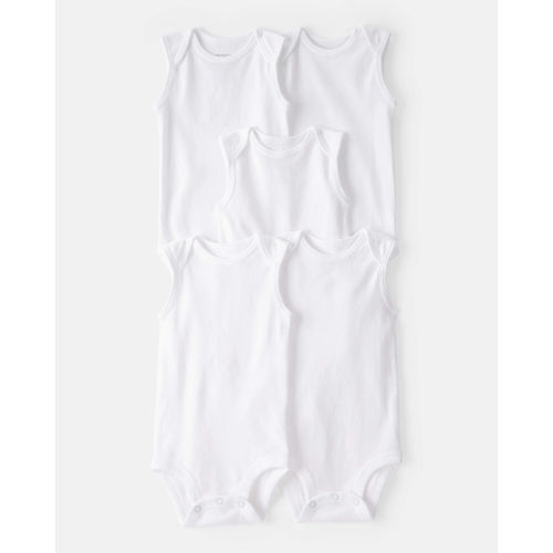 Baby 5-Pack Sleeveless Bodysuits - White