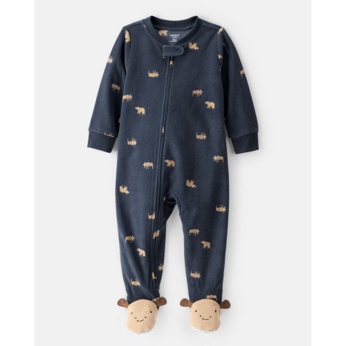 Baby Boy Moose Loose Fit 2-Way Zip 1-Piece Pajamas - Navy - Carter's | Carter's