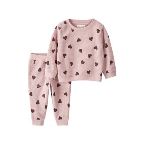 Baby Girls Printed Waffle Knit Thermal Set
