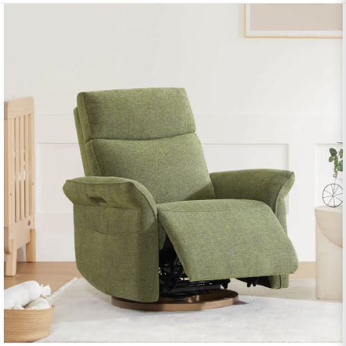 Vinca Power Swivel Nursery Glider Recliner with Power Lumbar & Headrest- Green