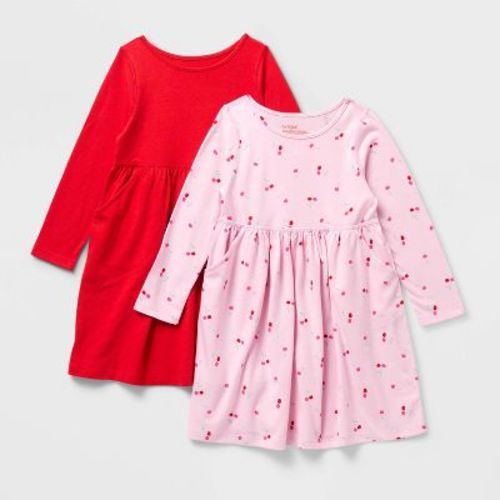 Toddler Girls' 2pk Adaptive Long Sleeve Valentine's Day Dress - Cat & Jack™ Light Pink/Red 2T