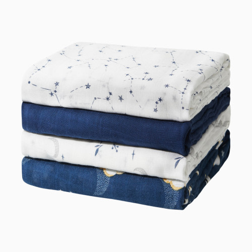 Momcozy Muslin Swaddle Blanket (4 Pack) - Midnight Star Clouds