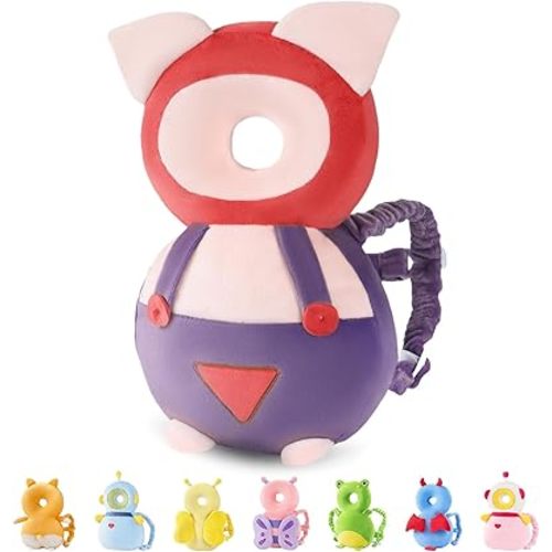 JunNeng Baby Head Protector Backpack, Toddler Walking Fall Head Protection, Purple Pig