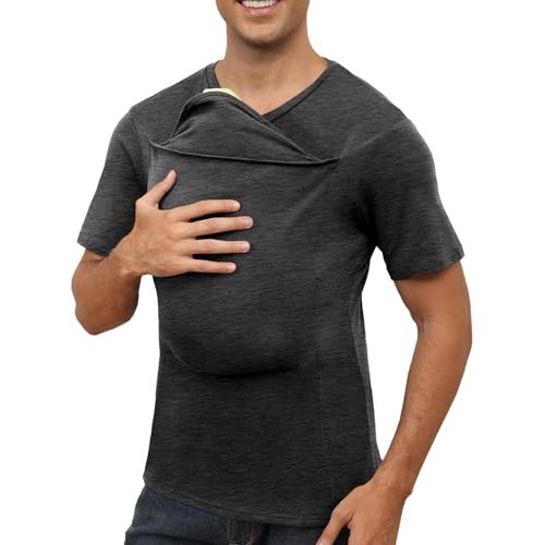 Mens Baby Carrier Shirt Dad Shirt for Men Short Sleeve Pocket Tee Shirts | New Dad Gifts T-Shirt Baby Wearing Skin to Skin Shirts