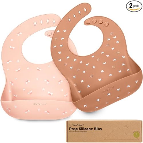 KeaBabies 2-Pack Silicone Bibs for Babies, Toddlers Girl, Boy – Sturdy Food-Grade Baby Bibs for Eating, Large Food Catcher, Clean & Put On Easily, Waterproof Toddler Feeding Essentials (Butterflies)
