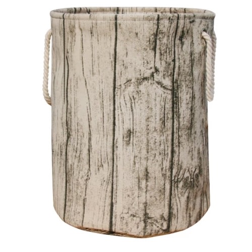 Stylish Tree Stump Shape Design Storage Basket Cotton Fabric Washable Cylindric Laundry Hamper with Rope Handles, Decorative and Convenient for Kids Bedroom