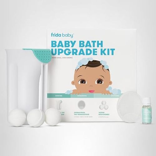 Frida Baby Control The Flow Bath Rinse Cup, Tear Free Rinser to Wash Hair and Body with Easy Grip Handle and Removable Rain Shower, Made in USA