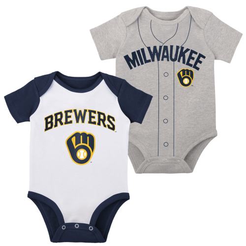 Newborn & Infant Milwaukee Brewers White/Heather Gray Little Slugger Two-Pack Bodysuit Set