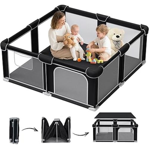 G TALECO GEAR Foldable Playpen for Babies and Toddlers, 50"x50" Portable Play Yard with Mat, Kids Collapsible Play Pen with Sturdy Metal Frame & Mesh Walls, Indoor & Outdoor Baby Fence Play Area