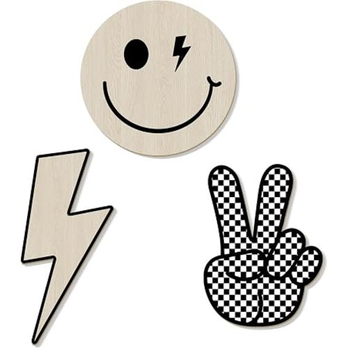 Bnesi 3 Piece Boy Room Wall Decor Features Lightning Smile Peace Sign Designs Suits Toddler Little Boy Room Spaces Cool Retro Boy Room Accessories For Boys Room Decor (Lively)
