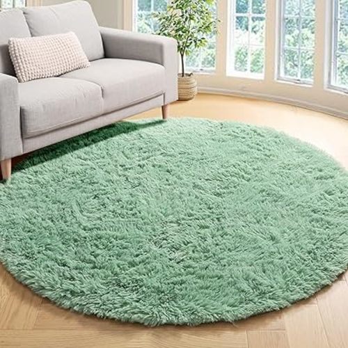 ONASAR Sage Green Round Area Rug 4ft, Fluffy Soft Bedroom Circle Rugs for Kids Girls Boys Teen Dorm Room, Cute Furry Plush Shaggy Carpet for Nursery Living Room Playroom Christmas Home Decor