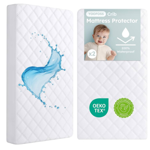 Yoofoss Waterproof Crib Mattress Protector 2 Pack, Quilted Crib Mattress Pad Cover Ultra Soft and Breathable, Machine Washable Toddler Mattress Protector for Standard Baby Crib Size 52''x28''