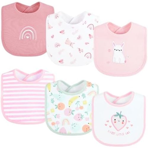 6 Pack Baby Bibs for Drooling and Teething Soft Cotton Absorbent with Hook and Loop Adjustable Embroidered