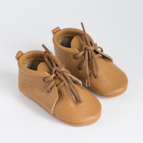Baby Shoes, Moccasins, Italian Leather - Color Caramel