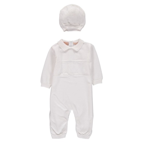 Elegant Christening Romper & Hat Set