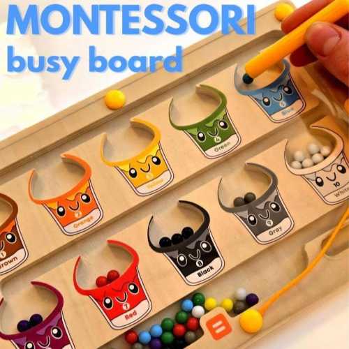 2 in 1 Montessori Sort Colors Busy Board Toddler | Learn Colors Counting Math | Art Board | Magnetic Sorting Game | Interactive Kids Gift