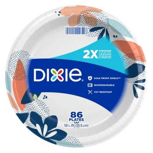 Dixie Everyday 10 1/16" Paper Plates - 86ct: Leak & Cut-Resistant, Microwave-Safe, Botanical Pattern