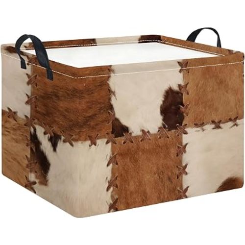 Rectangle Storage Basket with Handles,Collapsible Storage Bin,Books Box,Gift Basket(Cow Print)