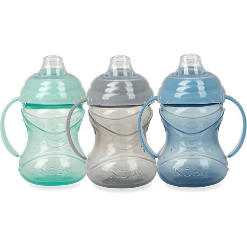 Nuby 3 Piece No-Spill Grip N’ Sip Cup with Soft Flex Spout, 2 Handle with Clik It Lock Feature, Neutral,10 Ounce