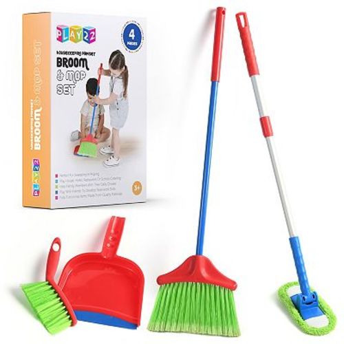 Kids Cleaning Set 4 Piece Set - Toy Cleaning Set Includes Broom, Mop, Brush, Dust Pan