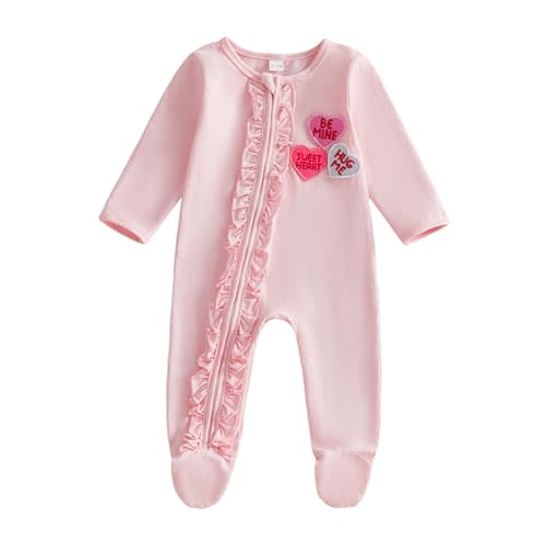 Kuriozud Newborn Baby Girl Clothes Footie Romper Infant Sleeper Outfit | Newborn Baby Girl Sleeper for Daily, Brithday, Halloween, Christmas, New Years, Valentines, St. Patrick's Day, Easter 0-9M
