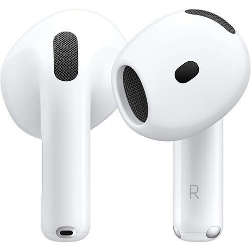 Apple AirPods 4 Wireless Earbuds, Bluetooth Headphones, Personalized Spatial Audio, Sweat and Water Resistant, USB-C Charging Case, H2 Chip, Up to 30 Hours of Battery Life, Effortless Setup for iPhone