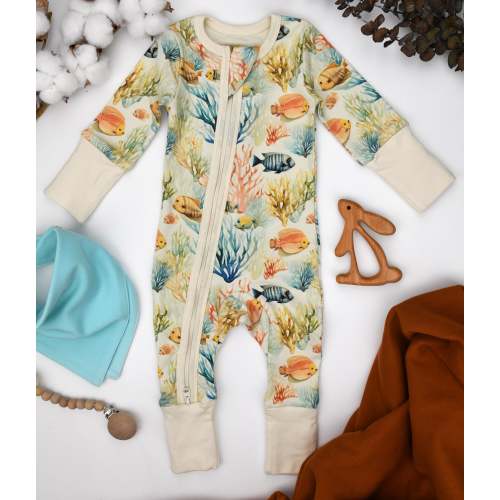 Organic Cotton Baby Pajamas 2-Way Zip Front Zipper Sleeper, Pisces