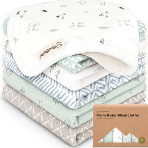 6-Pack Cotton Baby Washcloths for Newborn - Organic Cotton Muslin Soft Wash Cloths for Babies, Infant, Kids, Toddler Towels for Boy, Girl, Super Absorbent Face Cloths, Scratch-Free Baby Rags (Nordic)